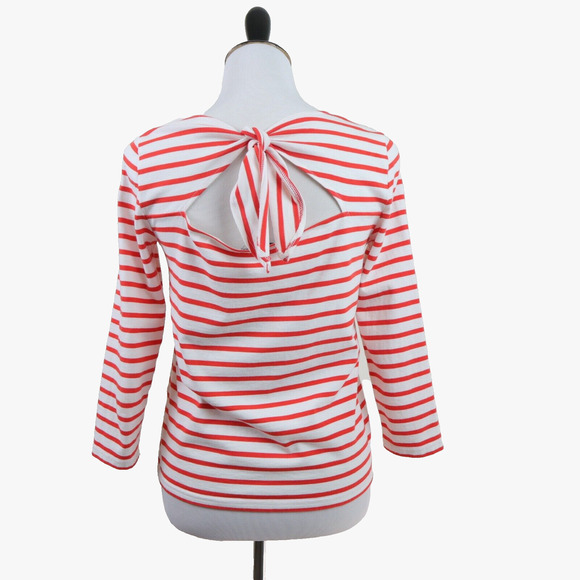 J Crew Size XS Open Tie Back Top Mariner Cloth Orange White Stripe - Picture 6 of 10